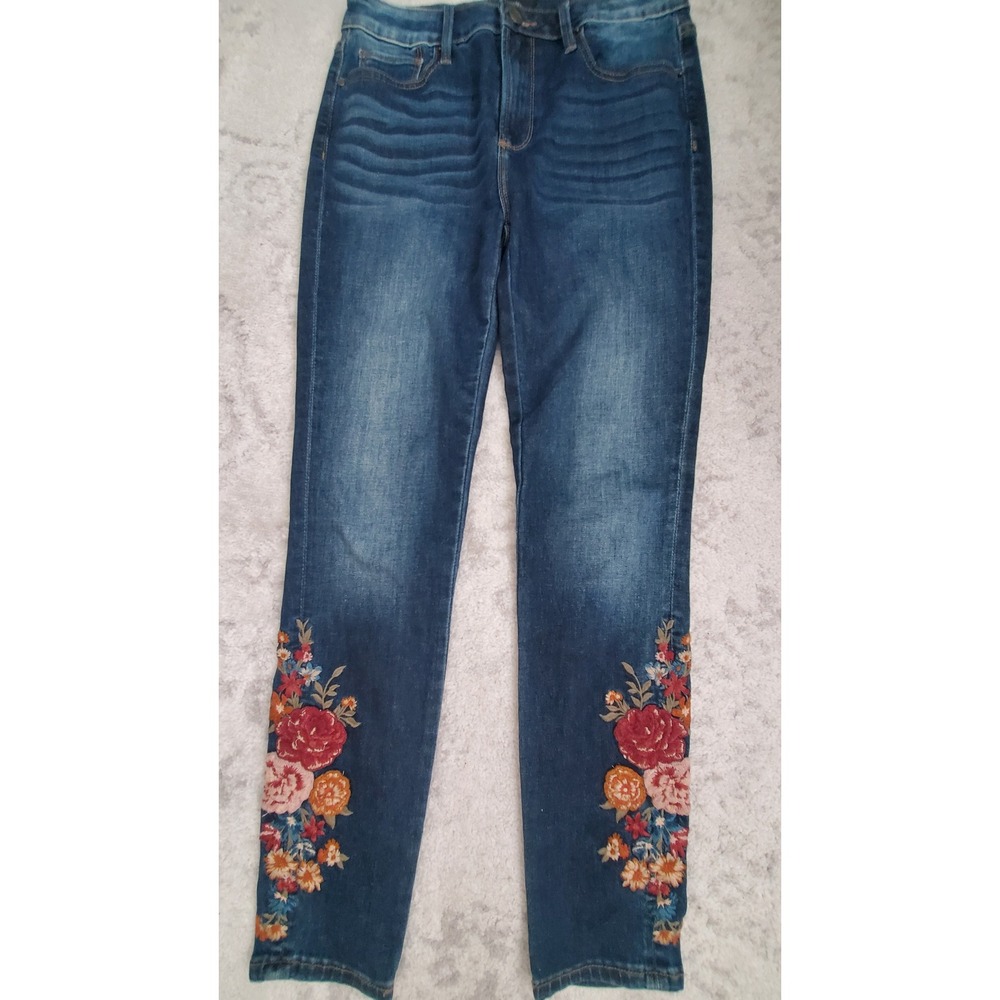Driftwood Floral Embroidered Skinny Jeans Medium Wash Denim Size 27 Boho